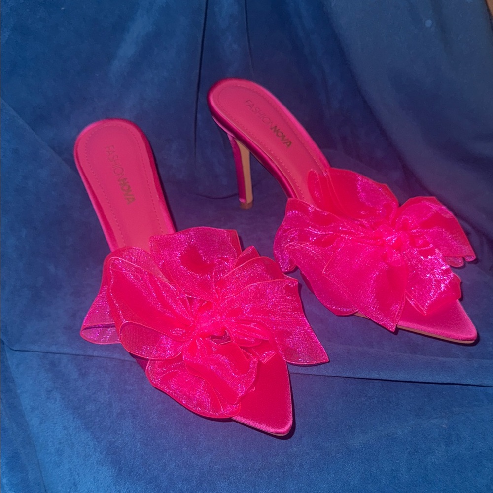 Fashion Nova Hot Pink Bow Mule Heels
